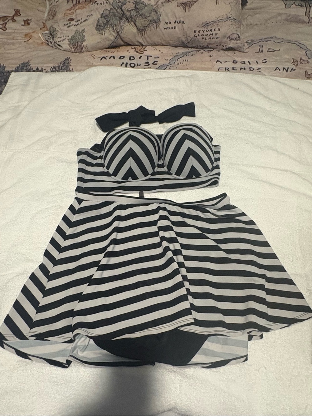 Torrid Black and White Striped Women’s Skirted Bikini Set